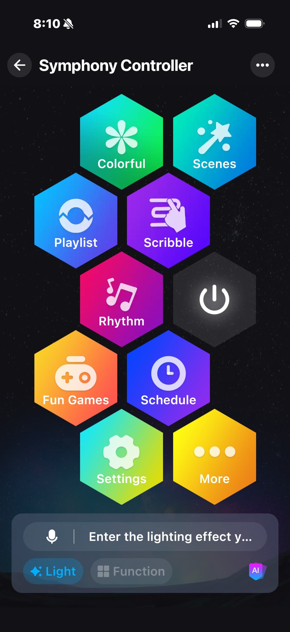 IO Cloud Control app showing lighting scenes